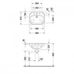Duravit 1930 Раковина для встраивания сверху, с перел., и 1 отв. под смес., 58х47х Н:22.5см