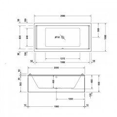 Duravit STARCK Ванна акриловая прямоугольный вариант 2000x1000х460 mm, с 2 наклонами для спины, цвет белый