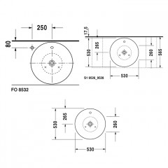 Duravit Раковина накладная круглая 530мм, без отв под смеситель, с переливом, цвет белый