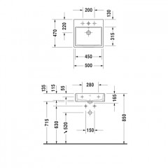 Duravit Vero Air Раковина 50cm, w, с площадкой, без отв. под смеситель, на столешницу, Цвет белый
