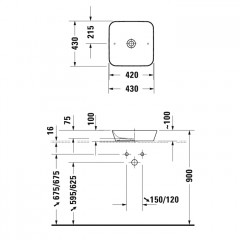Duravit Cape Cod Раковина квадратная 430 мм, цвет внутри - белый, снаружи - белый без отверстия под смеситель.