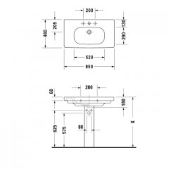 Duravit D-Code Раковина для мебели,с перел., с 1 отв. под смес., 850x480мм, Цвет: Белый