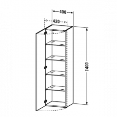 Duravit DuraStyle Колонна 1400x400x360mm, 1 дерца, 4 стеклянные полки, петли слева ,цвет орех натуральный 79