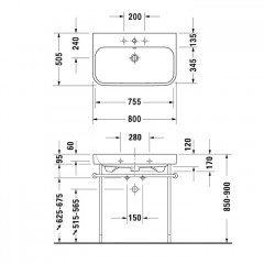 Duravit Happy D.2 Раковина для мебели шлифованный с перел., с 1 отв. под смес., вкл. заглушку для перелива, хром, 800x505мм, Цвет: Белый