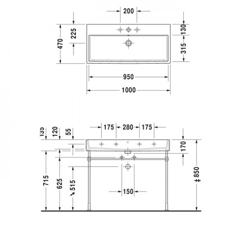 Duravit Vero Air Раковина 100cm, с переливом, с площадкой, без отв. под смеситель, на столешницу, Цвет белый