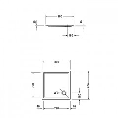 Duravit Starck Slimline Поддон акриловый квадратный 800x800х45mm, d90, цвет белый