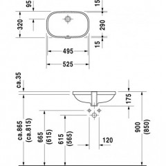Duravit D-Code Раковина врезная снизу 525х320хh175 мм, с переливом, без отв под смеситель, вкл крепление, цвет: белый