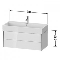 Duravit XViu Тумба подвесная 397x984x454мм, для раковины #235010, 2 ящика, цвет: walnut dark/черный матовый