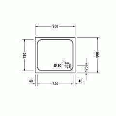 Duravit D-Code Поддон для душа 900х800х85 мм., прямоугольный, Antislip, акрил, цвет белый