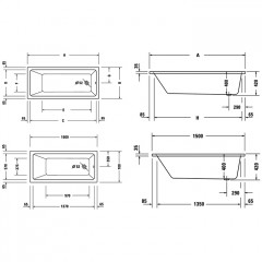 Duravit D.1 Ванна 1500х700хh420 мм , встроенная,, с одним наклоном спинки, санитарный акрил, цвет белый