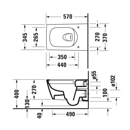 Duravit Viu Унитаз подвесной 370x570мм, rimless, вкл. крепление Durafix, с покрытием WG, цвет: белый