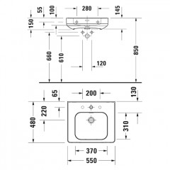 Duravit Soleil by Starck Раковина подвесная 550х480х145 мм,с 1 отв под смеситель, с переливом, WonderGliss ,цвет белый