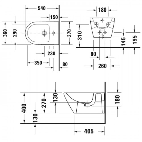 Duravit D-Neo Биде подвесное 370x540 мм, с переливом, с 1отв под смеситель, цвет: белый (СПЕЦЦЕНА)
