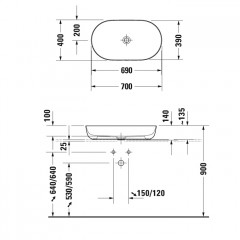 Duravit Luv Раковина на столешницу 70х40 мм, без перелива, без площадки, с выпуском, с креплением, белый