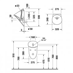 DURAVIT WHITE TULIP Писсуар 320х340 мм., без смывного края, с вытяжкой, подача воды сзади, сток гориз., без "мушки",с с HygieneGlaz, цвет белый