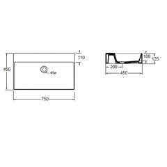 AZZURRA ELEGANCE Squared раковина подвесная/накладная 75х45см без отв. под смеситель , цвет белый
