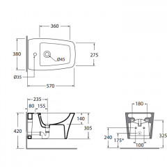 Azzurra Hera Биде подвесное 57х38х36,5 см, с 1 отв под смеситель, с крепежом, цвет белый