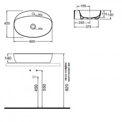 AZZURRA ELEGANCE CIRCLE раковина накладная 60х42см с 1 отв. под смеситель, цвет белый (цена по акции со склада!)