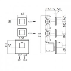 Bossini Cube Термостат для душа, встраиваемый (внешняя часть), с девиаторм/запорным вентилем на 2 - 4 выхода, уст-ка верт/гор., цвет: хром
