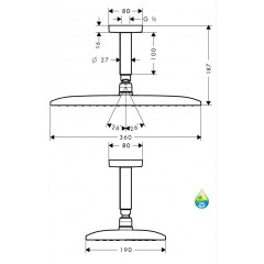 Hansgrohe Верхний душ Raindance E 360 AIR 1jet, потолочное подсоединение 100 мм, ½’, цвет: хром