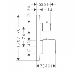 Axor Citterio M Встраиваемый термостат для душа, с запорным вентелем, на 2 потока, внешняя часть, цвет: хром