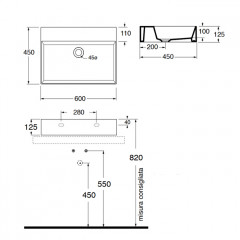 AZZURRA ELEGANCE Squared раковина подвесная/накладная 60х45см с 1 отв. под смесит, задняя стенка без глазури, цвет белый (цена по акции со склада!)