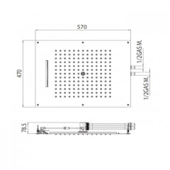 BOSSINI DREAM/2 Верхний душ 570 x 470 mm, 2 режима (дождь, каскад), цвет: хром