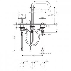 Axor Citterio E, Смеситель для раковины 170, на 3отверстия, с панелью и сливнымгарнитуром, цвет: хром
