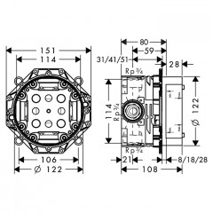 Axor Универсальная скрытая часть / , подходит для всех готовых наборов для душа, ванны и для термостата