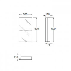 Azzurra Зеркальный шкаф - одностворчатый с внутренними полочками 320xh600x110 мм, открывание на 180 градусов.