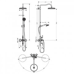 Axor Montreux Showerpipe Душевая стойка, верхний душ 24.5см., со смесителем термостатическим, ручный душем, цвет: бронза