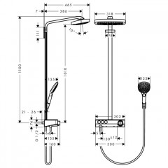 Hansgrohe Raindance Душевой гарнитур, в набор входят: верхний душ Raindance Select 300 3 jet с шарнирным соединением и QuickClean 2 типа струи: Rain: широкая дождевая струя. RainAir: объемная дождевая струя с технологией AIRPower, термо
