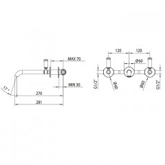 Bossini Liberty Смеситель для раковины на 3 отверстия встраиваемый без заглушки, цвет: античная бронза