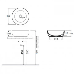 AZZURRA ELEGANCE CIRCLE раковина чаша 40х40х14 см без отв. под смеситель , цвет cottone