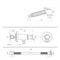 BOSSINI NIKITA Гигиенический душ с прогрессивным смесителем, лейка металлическая, шланг металлический, цвет золото