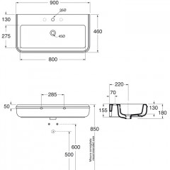 AZZURRA CHARME раковина подвесная 90х46см, с 1отв для смесителя, цвет белый