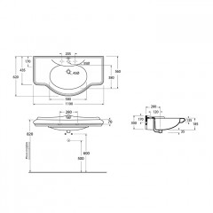 AZZURRA JUBILAEUM раковина со спинкой 112*62см с 1 отв под смеситель, цвет белый