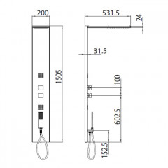 Bossini Manhattan Душевая панель из нерж/стали 200хh1500/вылет 532 мм, с 4мя функциями, смеситель монокомандный, цвет: хром (СПЕЦЦЕНА!)
