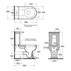 AZZURRA Механизм в комплекте с кнопкой двойного слива 3/6л.(подключение нижнее и боковое), цвет хром