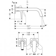 Axor Citterio M Смеситель для раковины, встраиваемый, с донным клапаном, цвет: хром