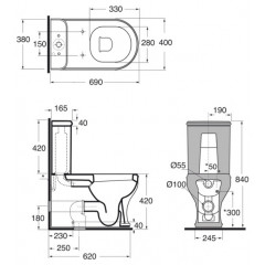 AZZURRA CHARME унитаз моноблок 68*40см, слив универс, с креп-м к полу VFV, с переходником угловым для подвода воды от бачка, цвет бел