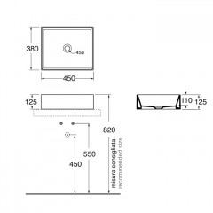 AZZURRA ELEGANCE Squared раковина подвесная/накладная 45х38х15 см без отв. под смеситель , цвет CENERE