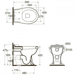 AZZURRA JUBILAEUM унитаз напольный приставной 59*40см слив в стену, цвет белый с креплением к полу