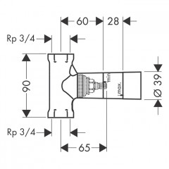 Axor Скрытая часть запорного вентиля, шпиндельная, скрытый монтаж 3/4, расход воды 130 л/мин