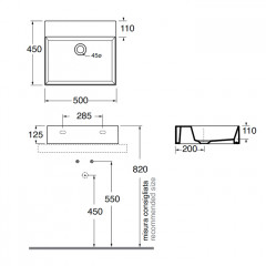 AZZURRA ELEGANCE Squared раковина подвесная/накладная 50х45см без отв. под смеситель , цвет CARBONE