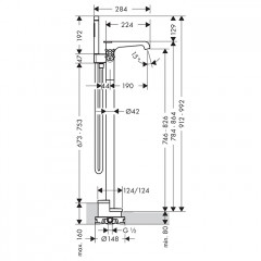 Axor Citterio E Смеситель для ванны, напольный, термостатический, с ручным душем, внешняя часть, цвет: хром