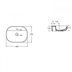 AZZURRA ELEGANCE SOFT раковина накладная 60х45х115см с 1 отв. под смеситель , цвет белый