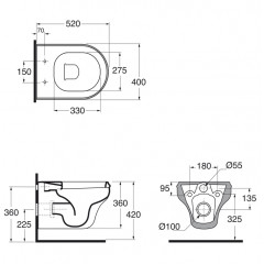 AZZURRA CHARME унитаз подвесной 52х40см, c креплением KIT 2000 CF,цвет белый