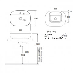 AZZURRA COMODA раковина накладная 60х45х15см с 1 отв. под смеситель , цвет carbone/coal
