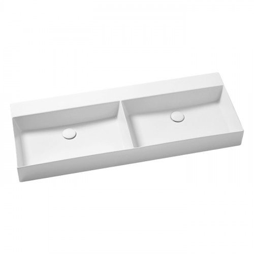 AZZURRA ELEGANCE Squared Двойная раковина подвесная/накладная 122х45см без отв. под смеситель , цвет белый